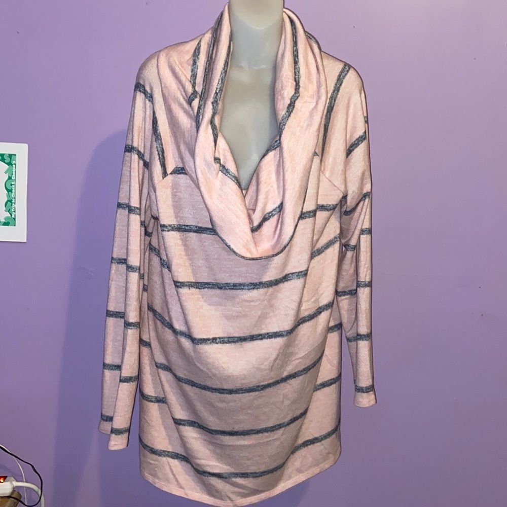 ANA Pink Gray Long Sleeve Cowl Neck Blouse Women’s Size XL Casual Top